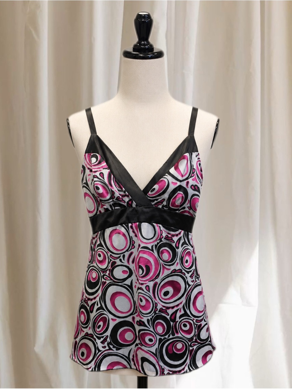 Y2K Pink Circle-Print Satin Baby Doll Top